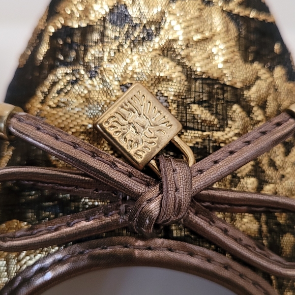 Anne Klein Ovi Flats Gold Brown Black Metallic Brocade Fabric Used Once